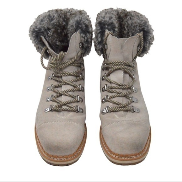 Sam Edelman Suede Bowen Boots, Faux Fur Top - Light Gray, Size 7-1/2 - Picture 12 of 15
